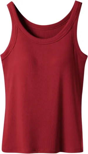 Ribbed Yoga Tank Top for Women with Built in Bra, Women's Padded Sports Bra Undershirt Fitness Workout Running Shirt
