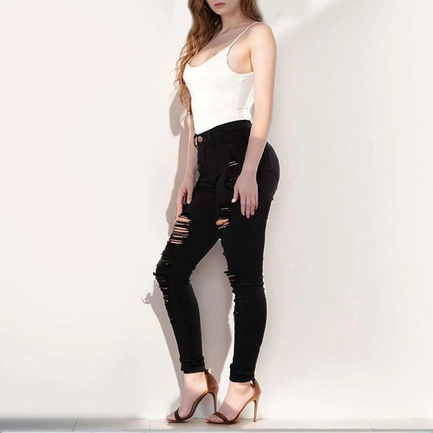 Ripped Distressed Jeans for Women High Waisted Casual 2025 Mom Butt Lifting Bootcut Pants Skinny Legging Petite Jeans