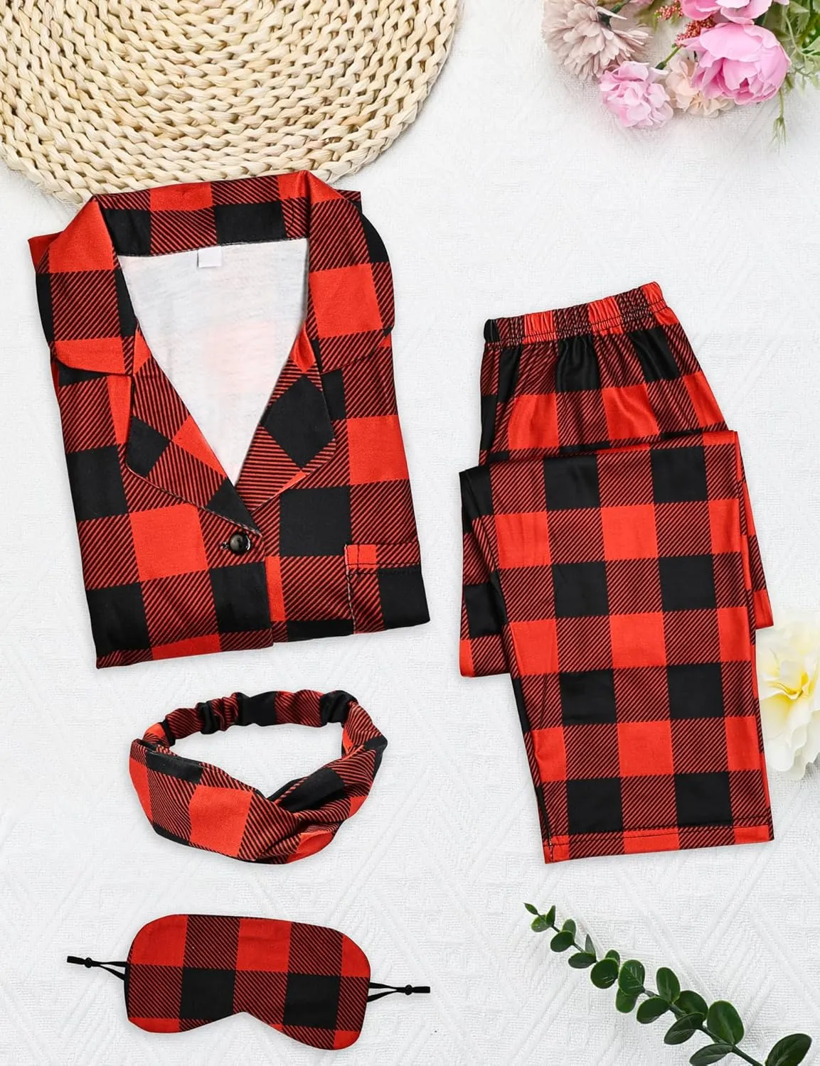 SEALINF Kids Girls Pajamas Long Short Sleeve Pjs 2 Piece Pj Set with Eye Mask Headband Button Down Sleepwear