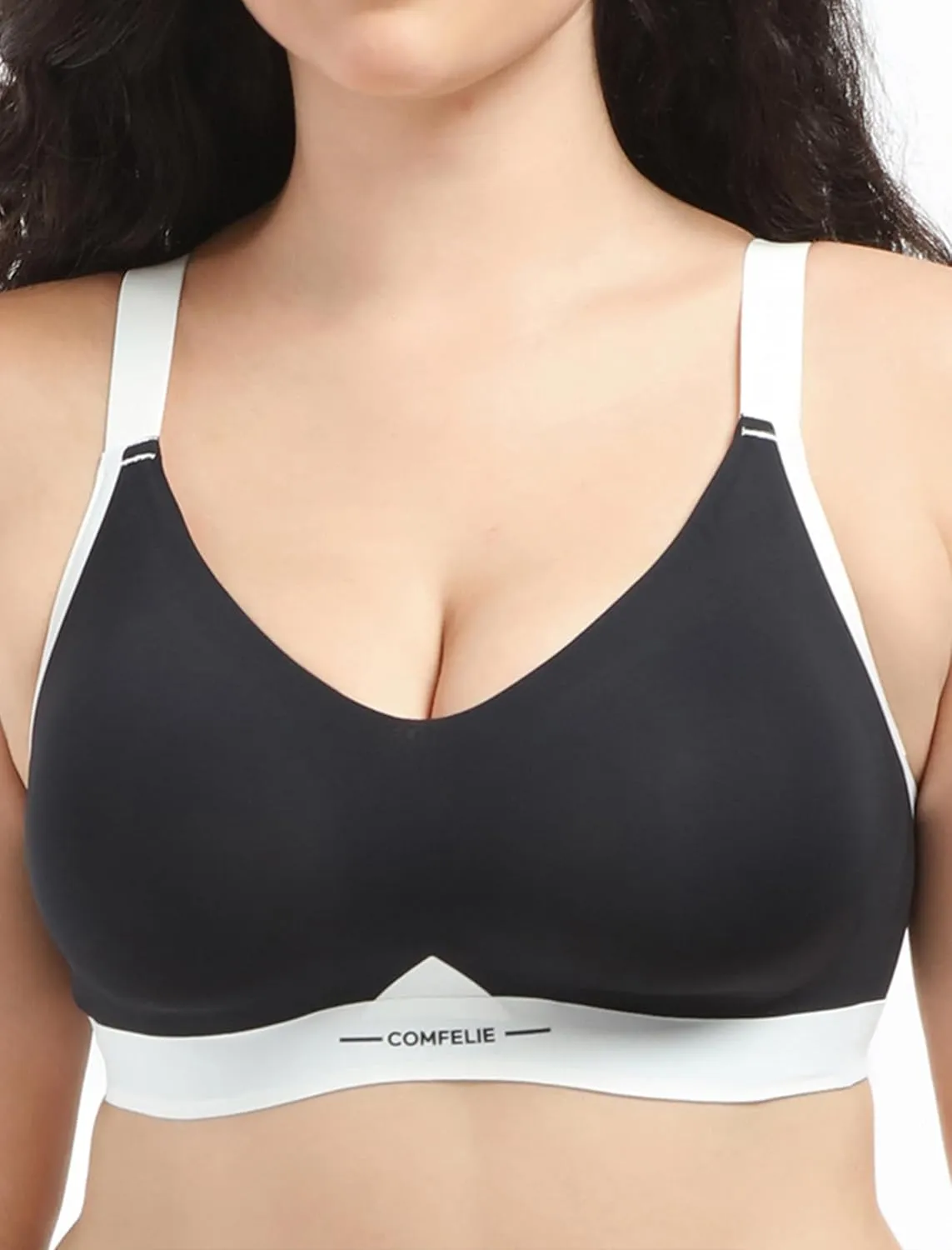 Seamless Wireless Bra for Plus Size Women Full Coverage No Wire Bra with Wide Adjustable Straps and Side Support Black