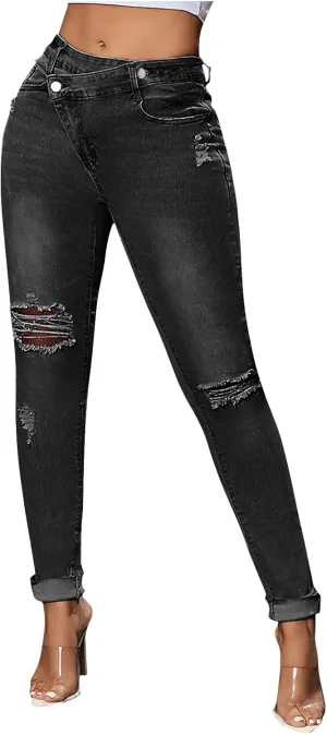Sexy Jeans for Women Low Waisted Skinny Bootcut Denim Pants Ripped Stretch Trousers Casual Vintage Retro Pant