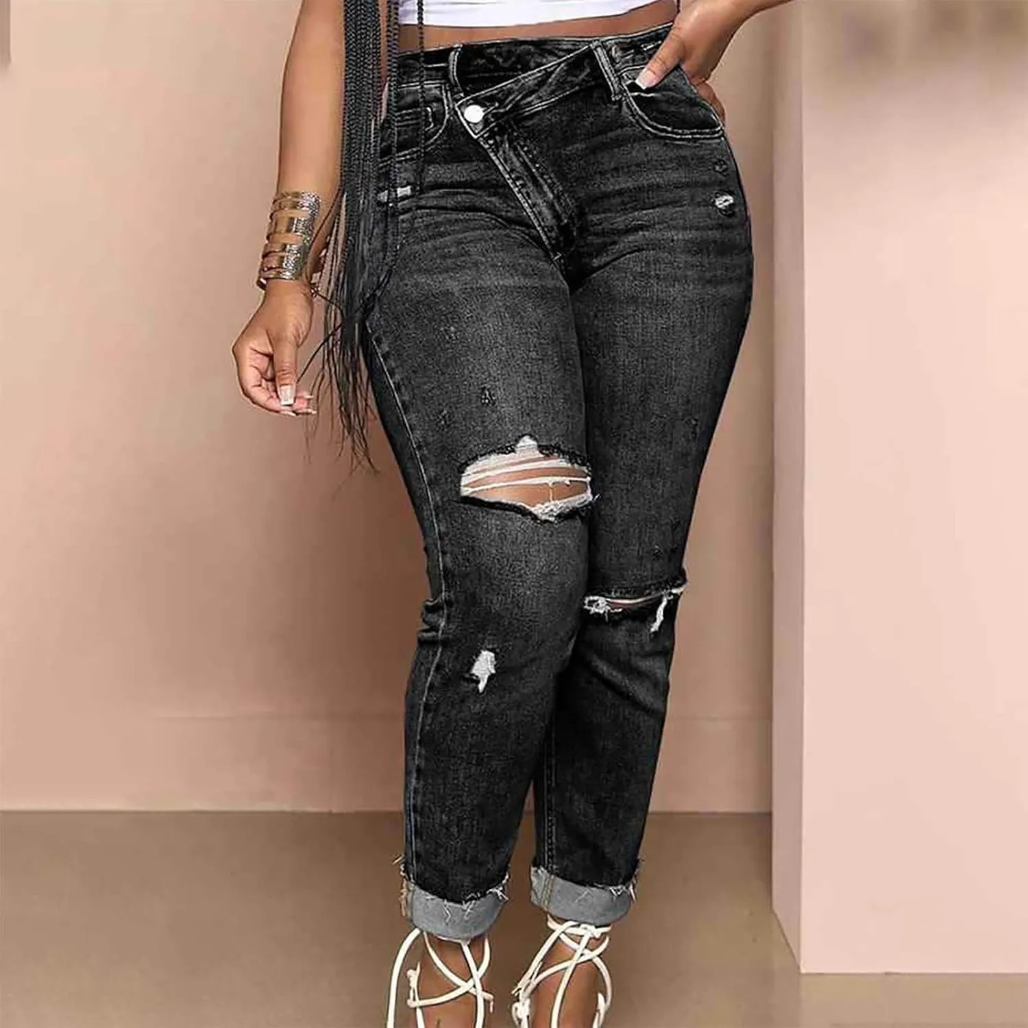 Sexy Jeans for Women Low Waisted Skinny Bootcut Denim Pants Ripped Stretch Trousers Casual Vintage Retro Pant