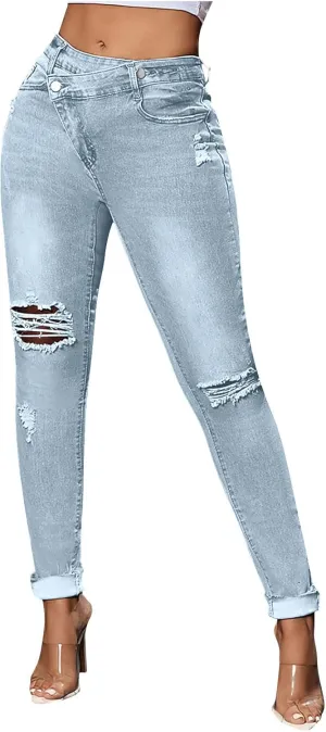 Sexy Jeans for Women Low Waisted Skinny Bootcut Denim Pants Ripped Stretch Trousers Casual Vintage Retro Pant