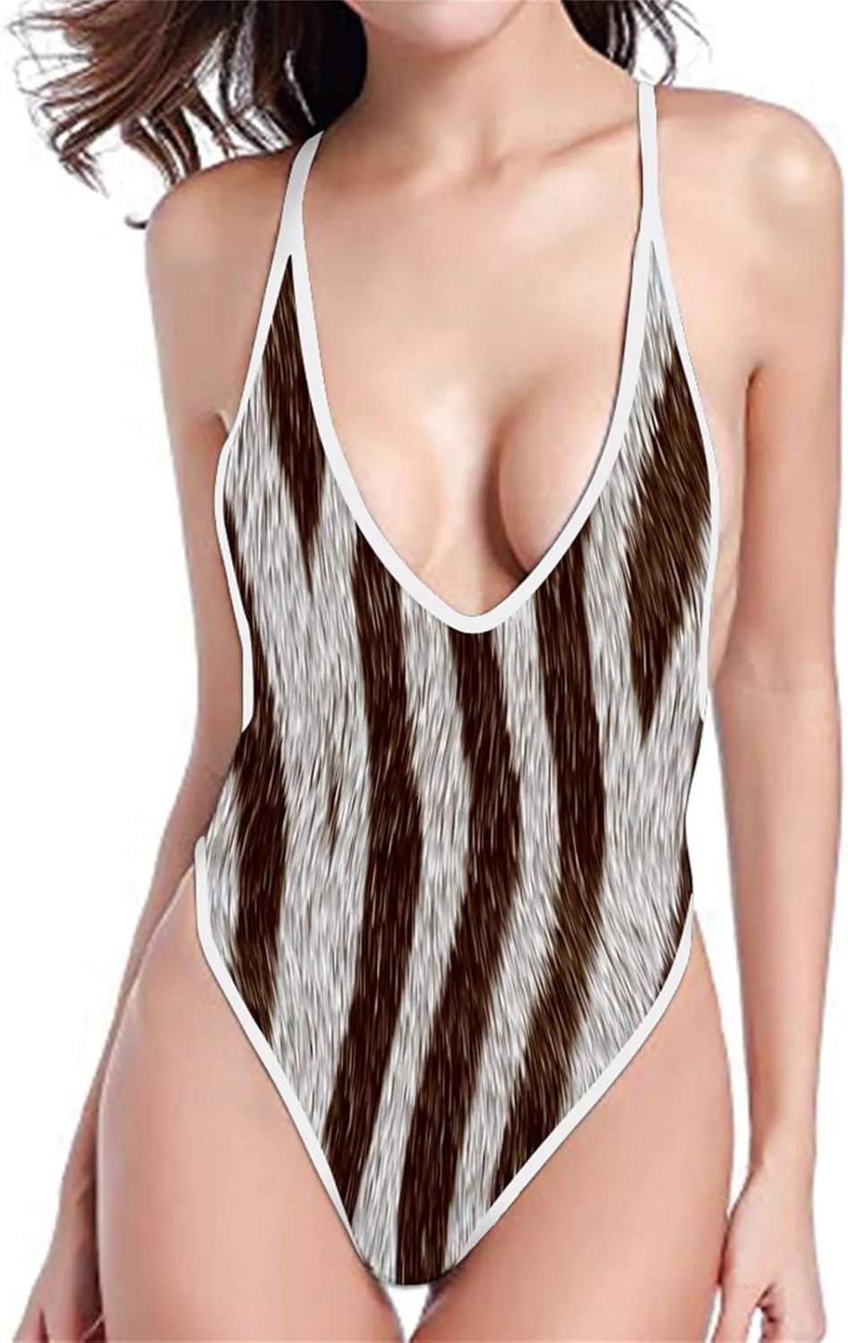 Sexy One Piece Swimsuits for Women Plunge Deep V Neck Backless Bathing Suits Print Halter Tummy Control Swimwear