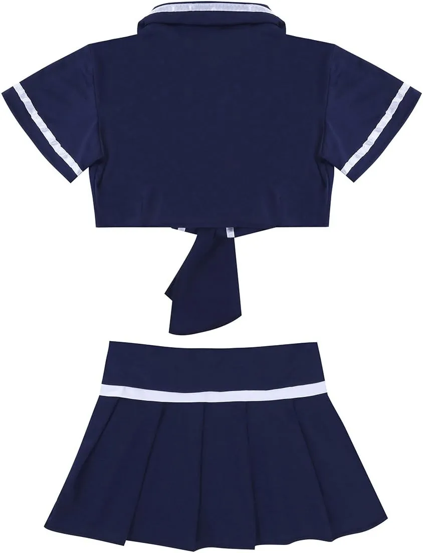 Sexy Women's Police Officer Crop Cop Pleated Mini Skirt Cosplay Costume Policegirls Uniform