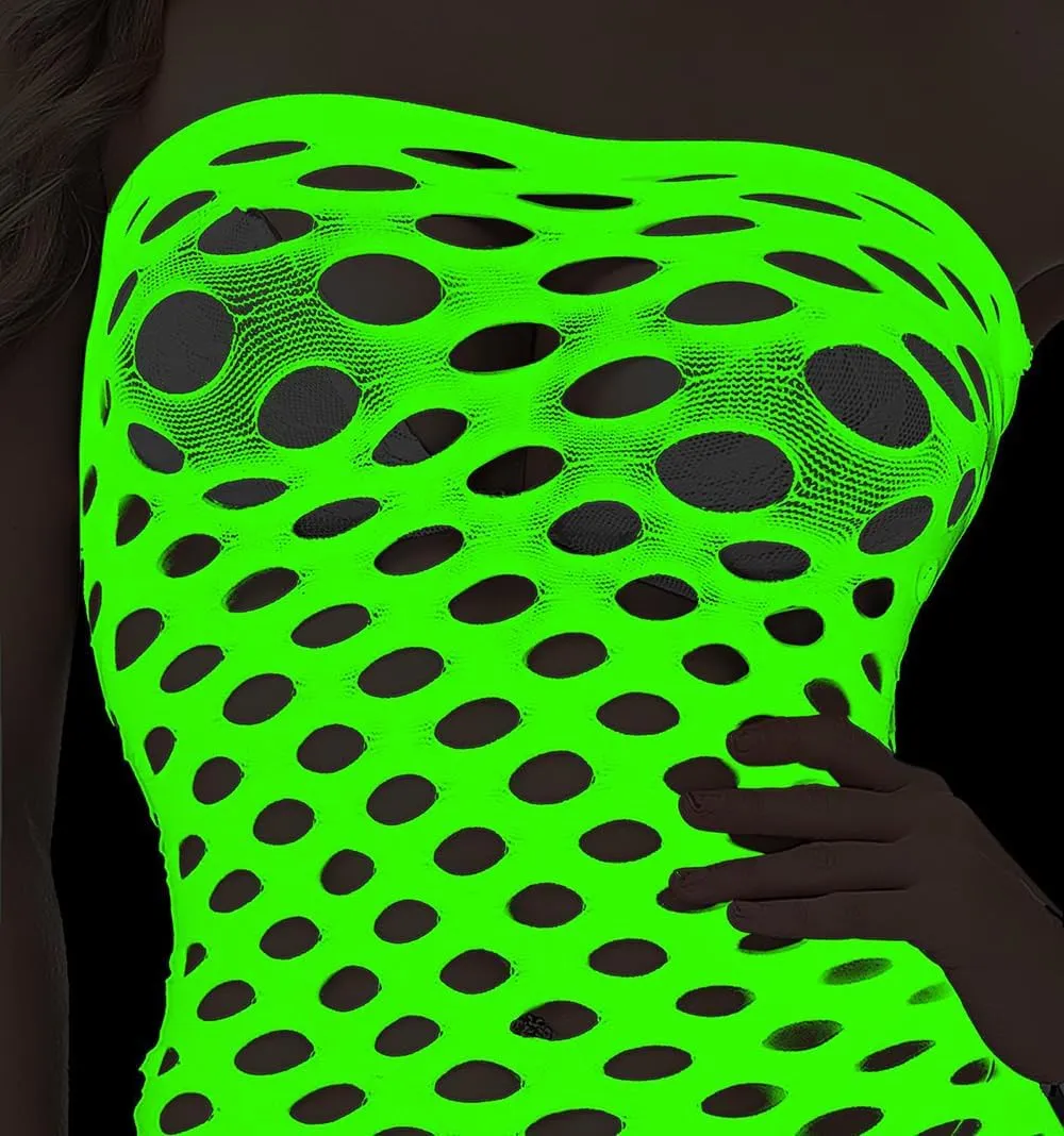 Sexy Womens Strapless Fishnet Lingerie Sleepwear Mini Dress Tube Chemise Bodysuit One Size