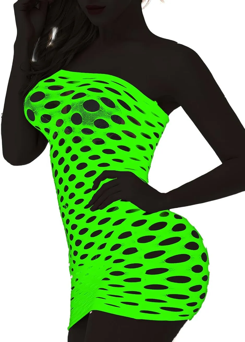 Sexy Womens Strapless Fishnet Lingerie Sleepwear Mini Dress Tube Chemise Bodysuit One Size