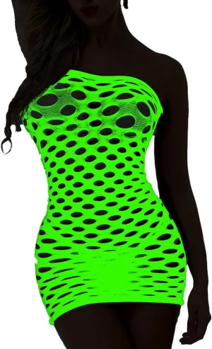 Sexy Womens Strapless Fishnet Lingerie Sleepwear Mini Dress Tube Chemise Bodysuit One Size