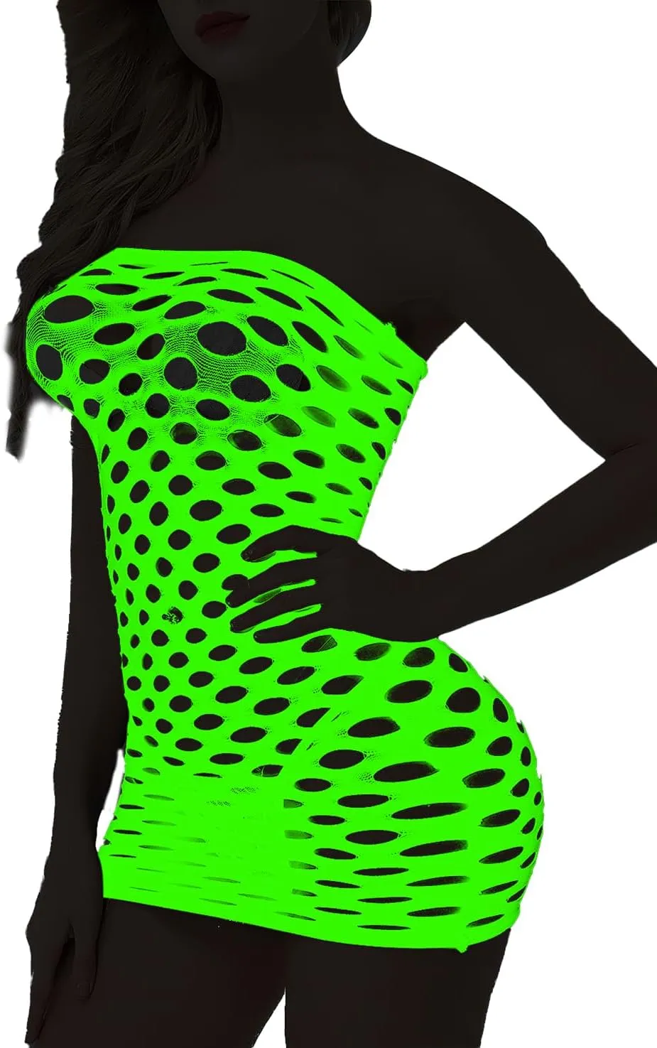 Sexy Womens Strapless Fishnet Lingerie Sleepwear Mini Dress Tube Chemise Bodysuit One Size