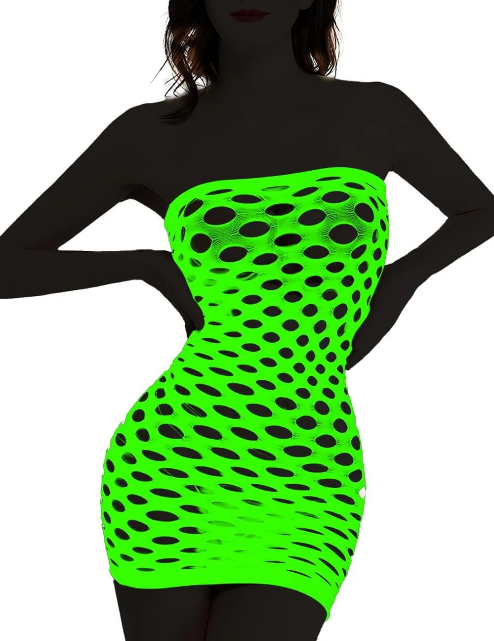 Sexy Womens Strapless Fishnet Lingerie Sleepwear Mini Dress Tube Chemise Bodysuit One Size