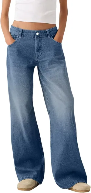 SGASY Sweatpants Jeans for Women Boyfriend High Waited Baggy Wide Leg Jeans Y2k Streetwear Loose Fit Denim Pants with Pocket