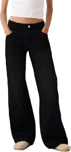 SGASY Sweatpants Jeans for Women Boyfriend High Waited Baggy Wide Leg Jeans Y2k Streetwear Loose Fit Denim Pants with Pocket