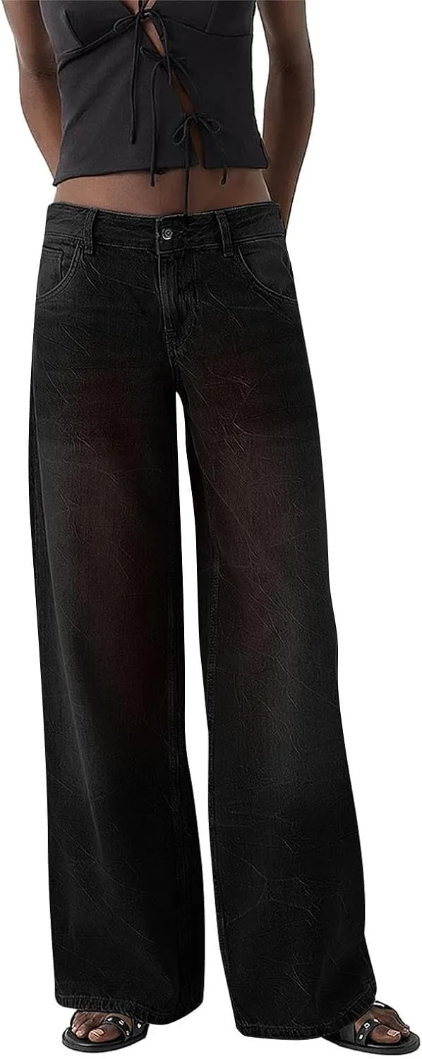 SGASY Sweatpants Jeans for Women Boyfriend High Waited Baggy Wide Leg Jeans Y2k Streetwear Loose Fit Denim Pants with Pocket