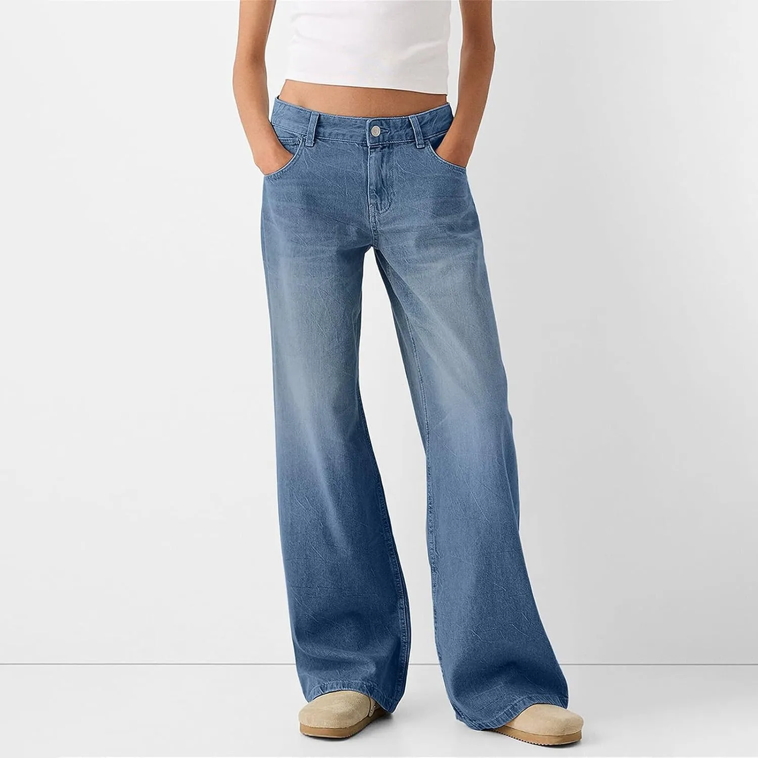 SGASY Sweatpants Jeans for Women Boyfriend High Waited Baggy Wide Leg Jeans Y2k Streetwear Loose Fit Denim Pants with Pocket