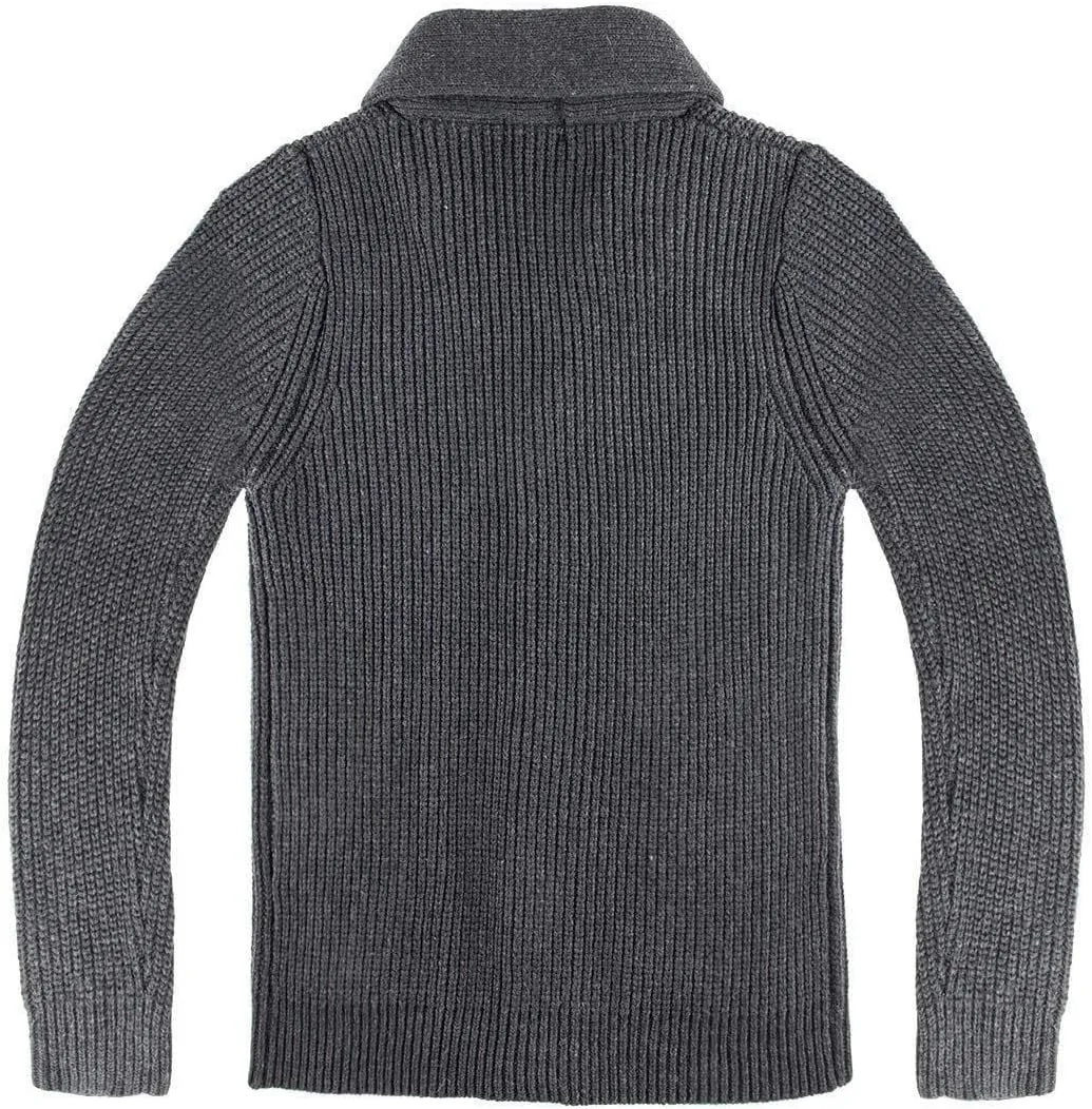 Shawl Collar Cardigan for Men Button Down Long Sleeve Pullover Cardigans Soft Touch Knitted Sweater Jacket with Pockets