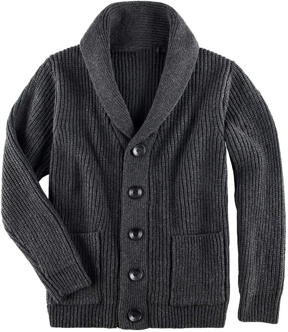 Shawl Collar Cardigan for Men Button Down Long Sleeve Pullover Cardigans Soft Touch Knitted Sweater Jacket with Pockets