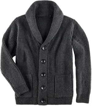 Shawl Collar Cardigan for Men Button Down Long Sleeve Pullover Cardigans Soft Touch Knitted Sweater Jacket with Pockets