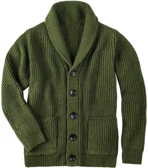 Shawl Collar Cardigan for Men Button Down Long Sleeve Pullover Cardigans Soft Touch Knitted Sweater Jacket with Pockets