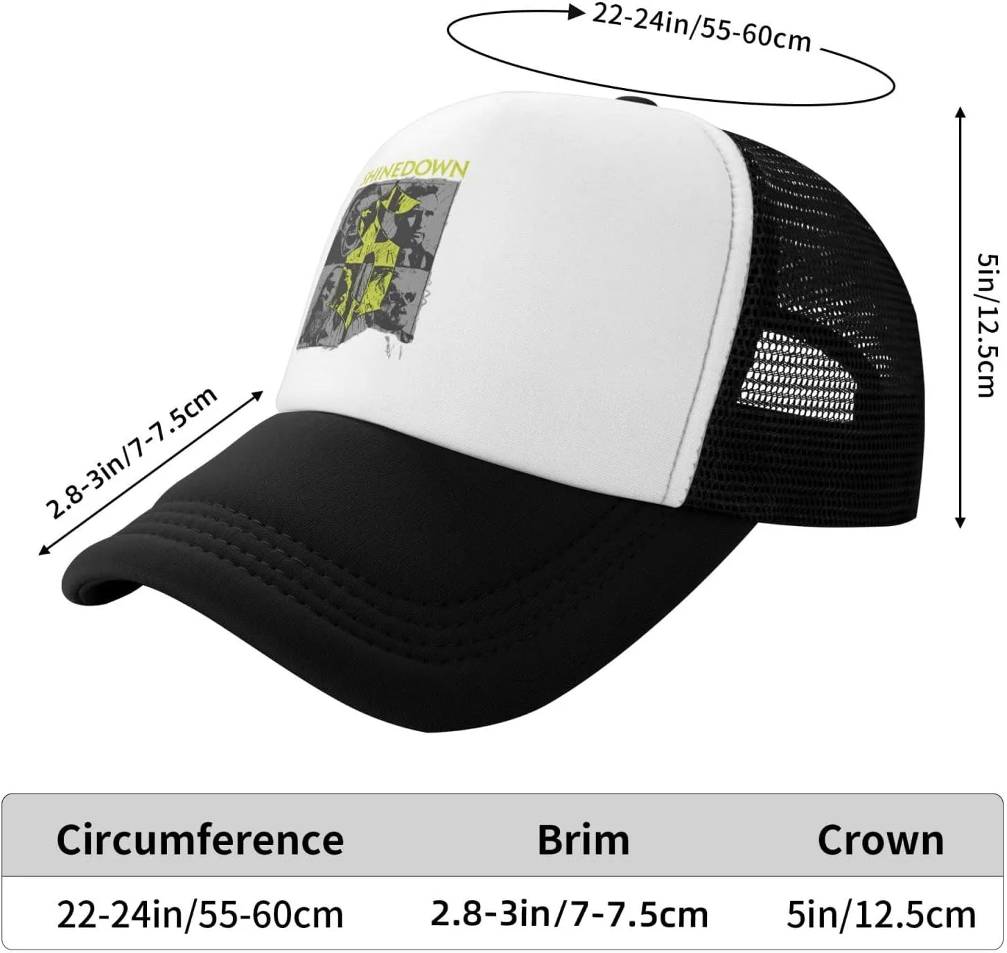 Shinedowns Classic Adjustable Breathable Mesh Baseball Cap Trucker Hat Cap for Men and Women Black