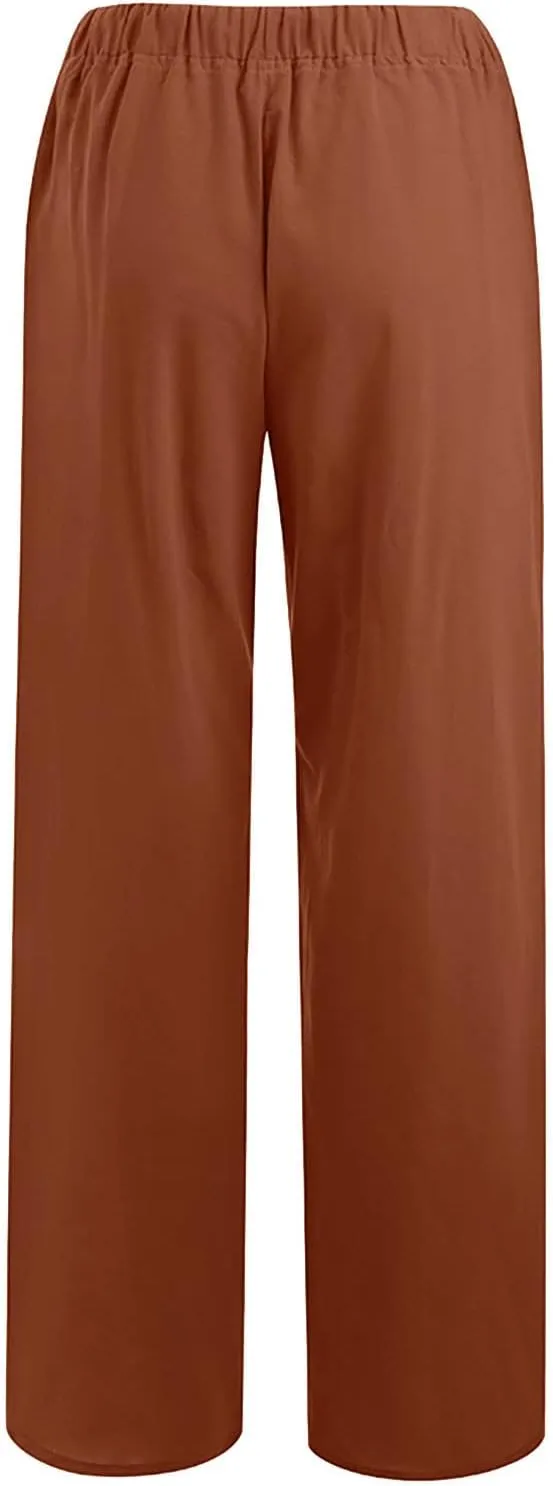 SHOPESSA Linen Wide Leg Pants Women Summer Palazzo Pants High Waisted Drawstring Lightweight Breathable Travel Casual Trouser