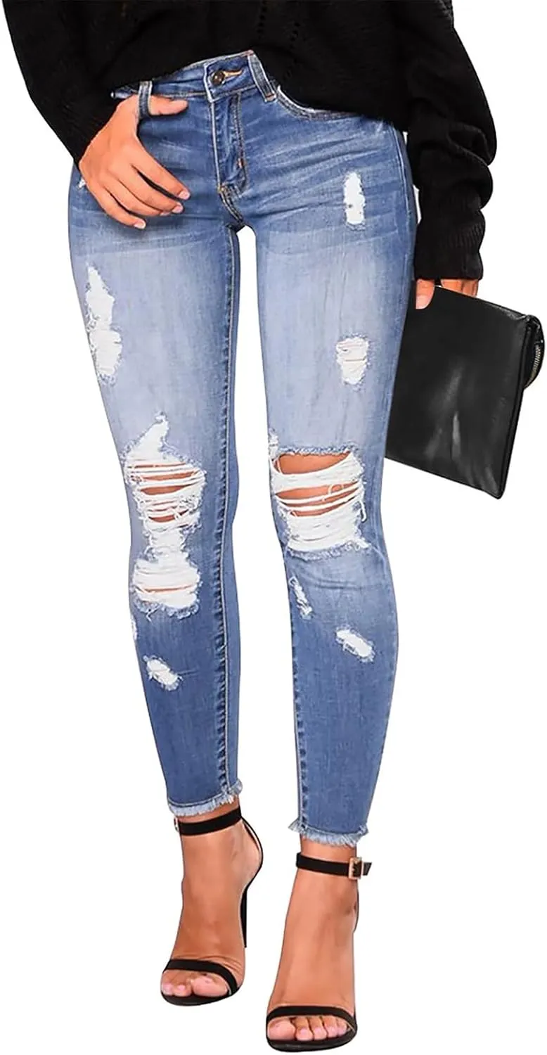 Skinny Jeans for Women High Waisted Ripped Stretchy Jeans Tummy Control Distressed Jeans Destroyed Denim Jeggings