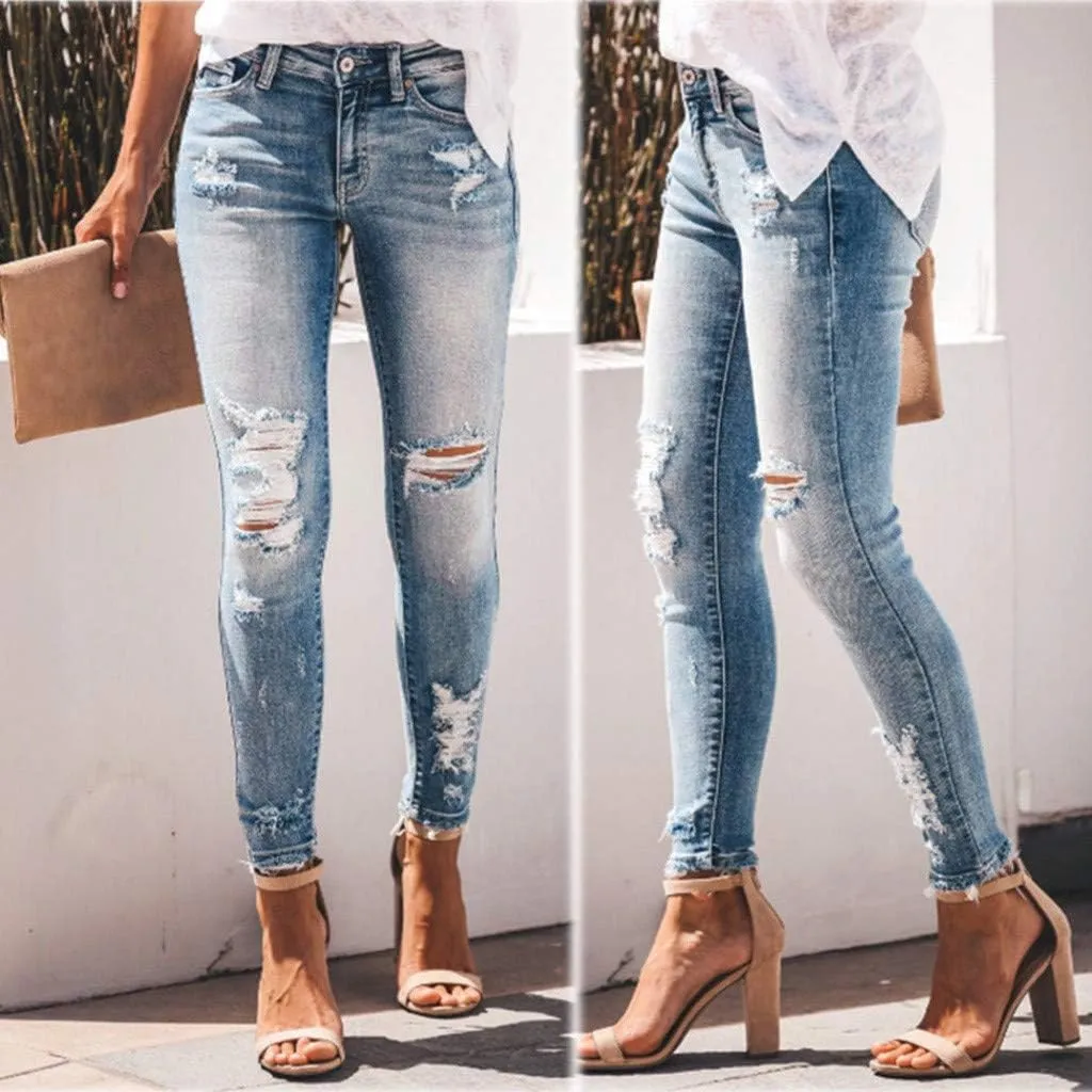 Skinny Jeans for Women Ripped Jeans High Rise Stretchy Casual Classic Slimming Jeggings Denim Trousers Tapered Pants