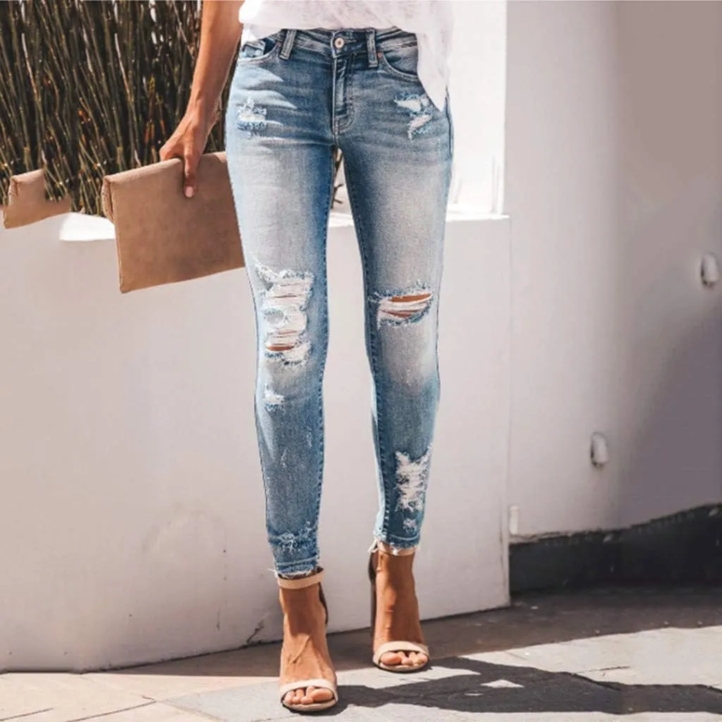 Skinny Jeans for Women Ripped Jeans High Rise Stretchy Casual Classic Slimming Jeggings Denim Trousers Tapered Pants