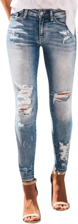 Skinny Jeans for Women Ripped Jeans High Rise Stretchy Casual Classic Slimming Jeggings Denim Trousers Tapered Pants