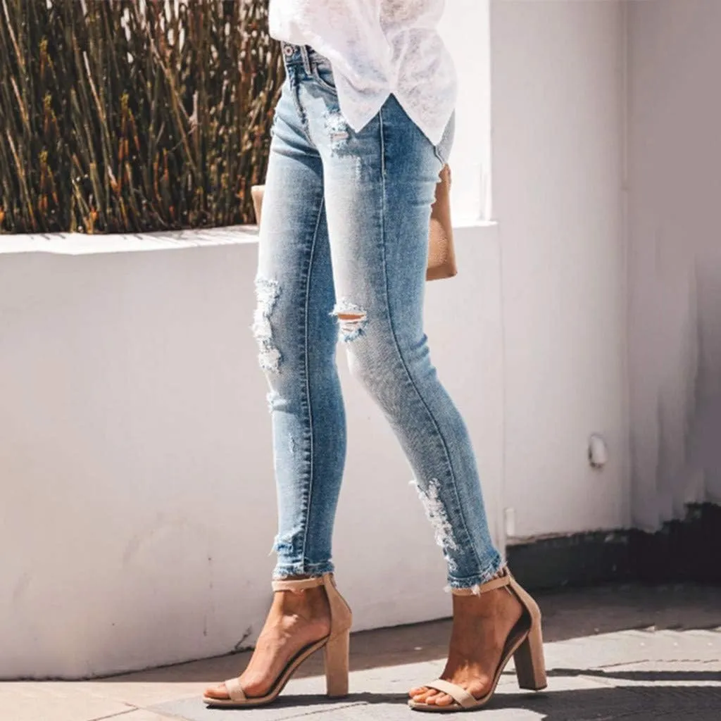 Skinny Jeans for Women Ripped Jeans High Rise Stretchy Casual Classic Slimming Jeggings Denim Trousers Tapered Pants