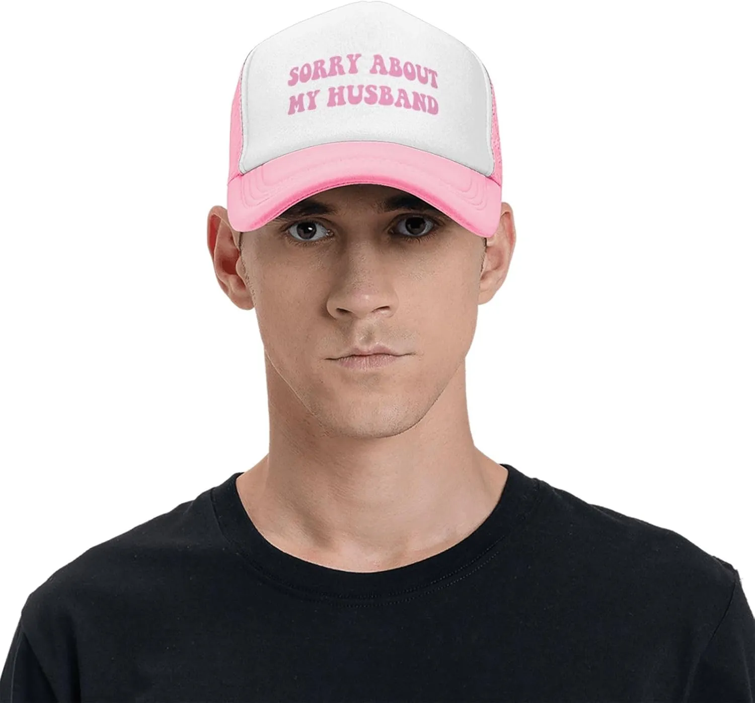 Sorry About My Husband Funny Trucker Hat for Women Baseball Cap Breathable Mesh Pink Hat