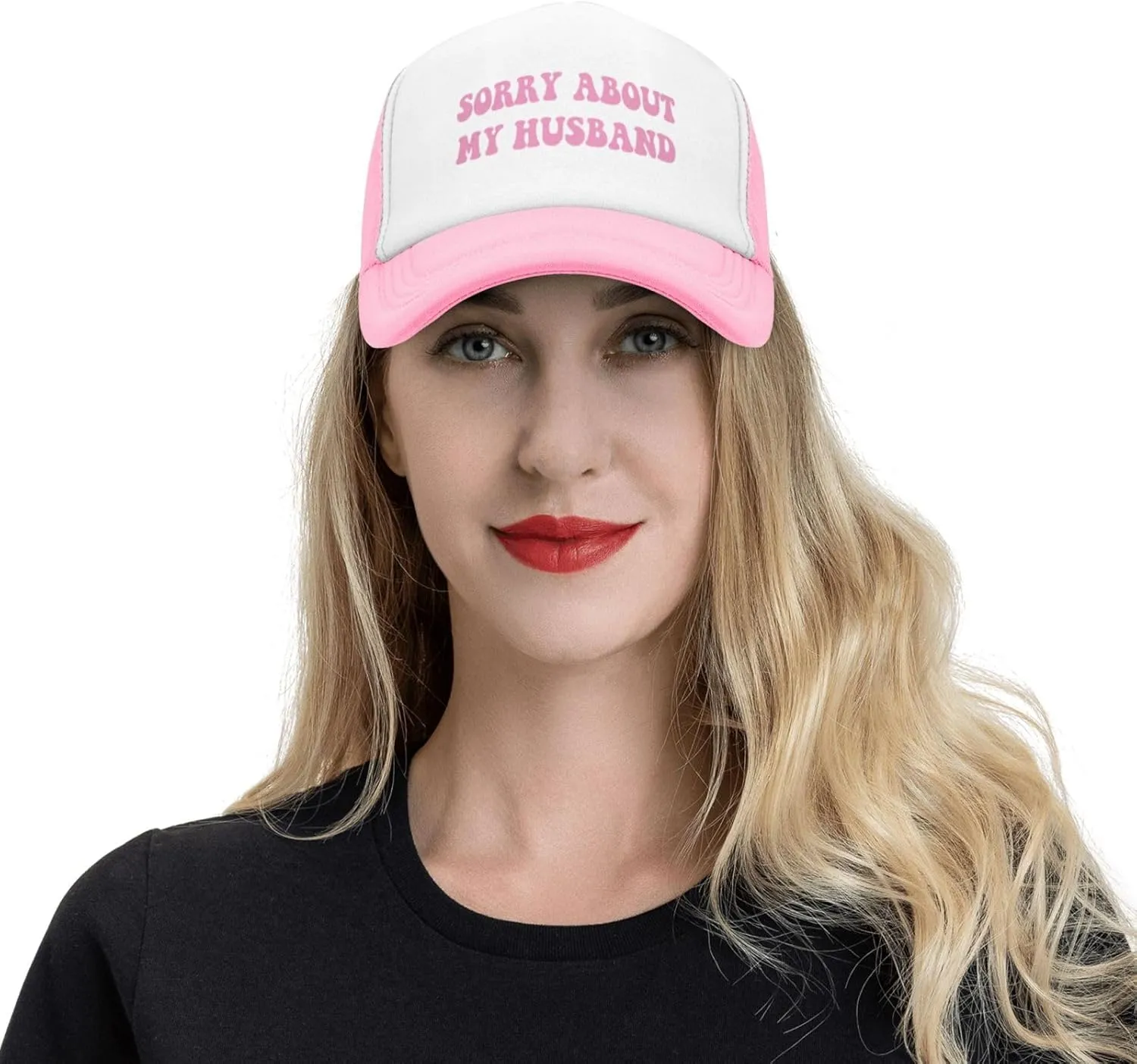 Sorry About My Husband Funny Trucker Hat for Women Baseball Cap Breathable Mesh Pink Hat