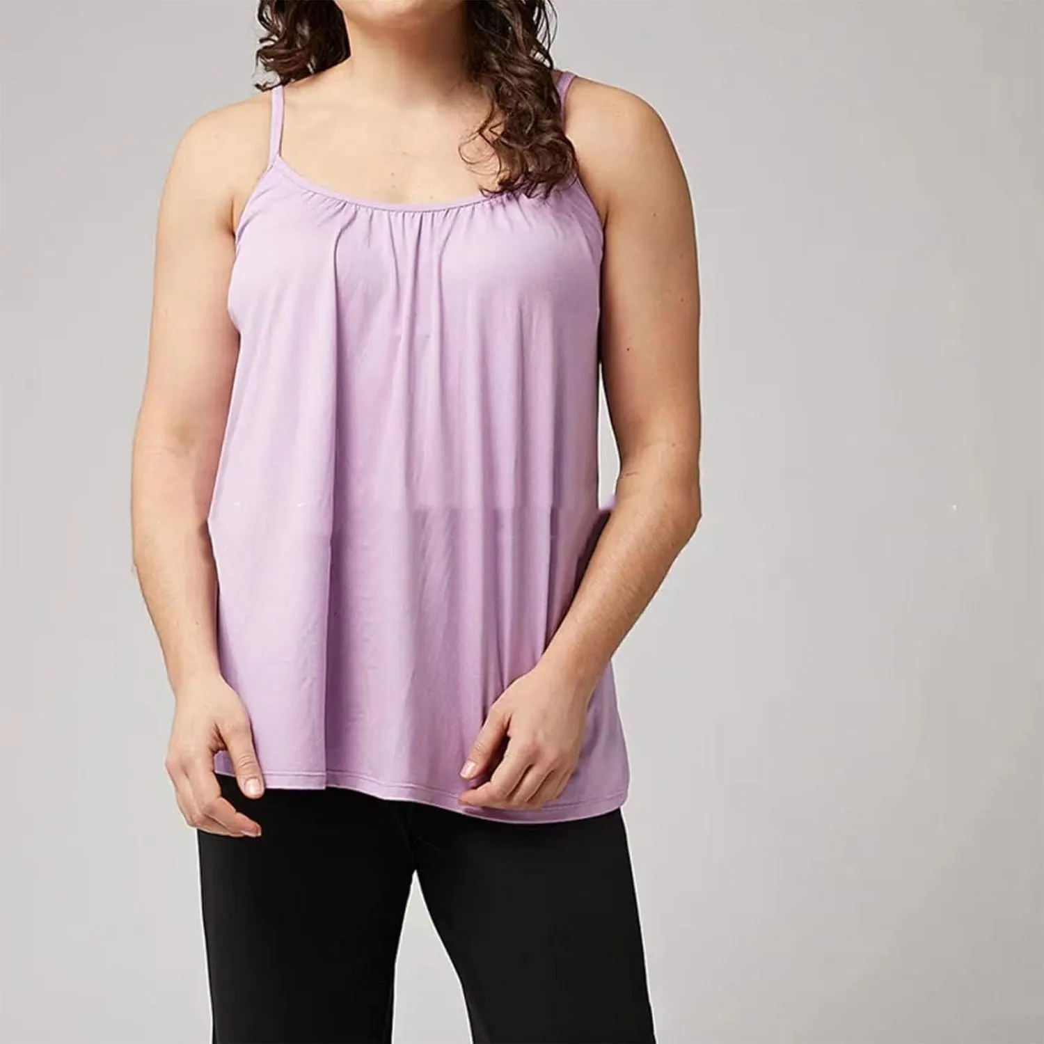 Spaghetti Strap Tank Tops for Women with Built in Bras Solid Casual Sleeveless Loose Fit Flowy Basic Camisole Tops