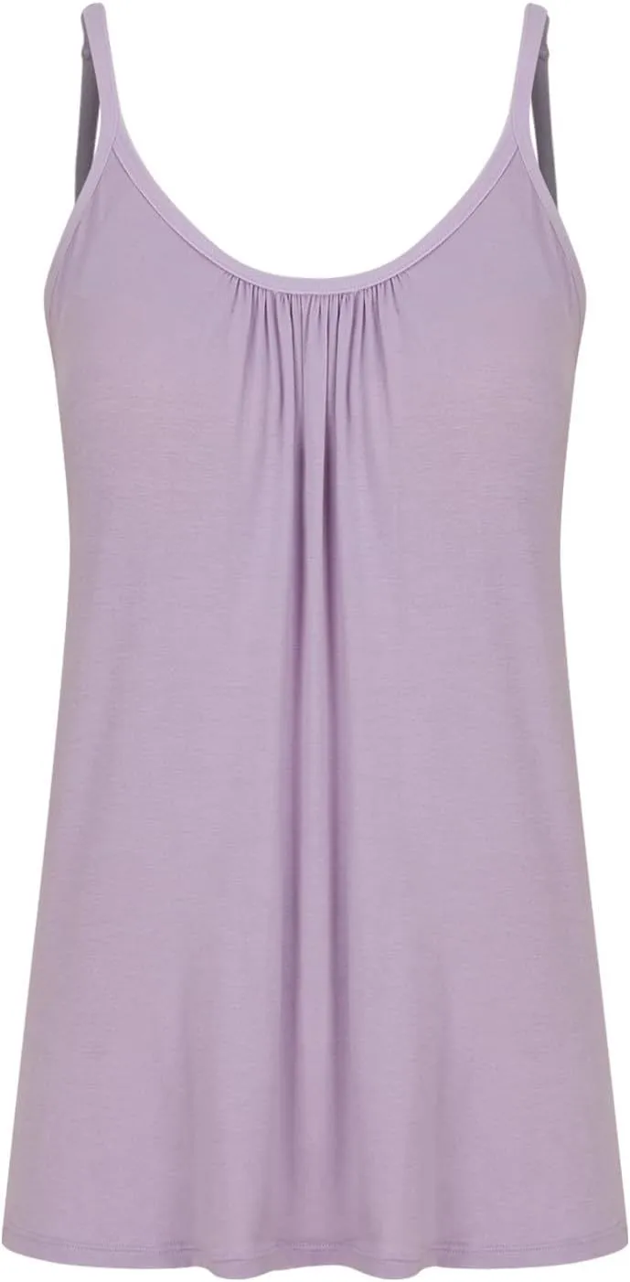 Spaghetti Strap Tank Tops for Women with Built in Bras Solid Casual Sleeveless Loose Fit Flowy Basic Camisole Tops