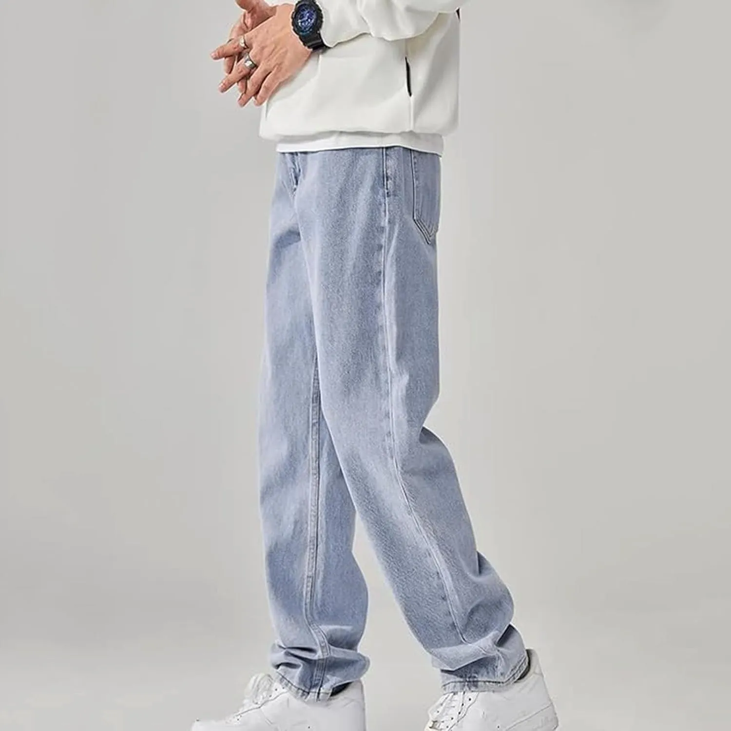 SteelStitch-Men's High Durability Work Jeans, Straight Leg Baggy Denim Pants, SteelStitch High Waisted Jeans