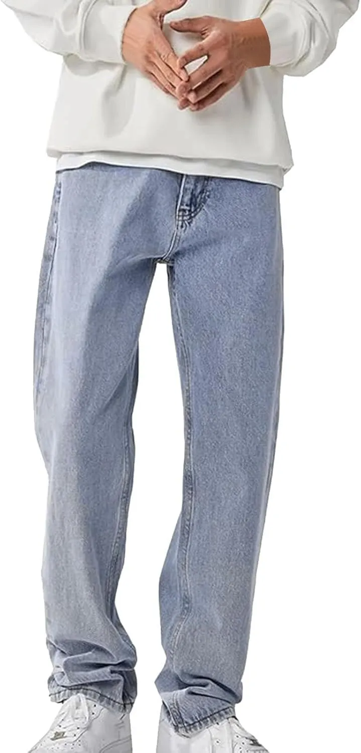 SteelStitch-Men's High Durability Work Jeans, Straight Leg Baggy Denim Pants, SteelStitch High Waisted Jeans