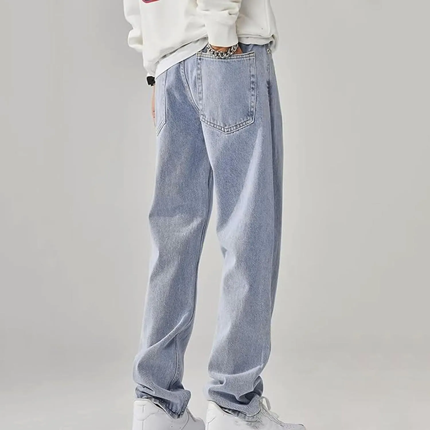 SteelStitch-Men's High Durability Work Jeans, Straight Leg Baggy Denim Pants, SteelStitch High Waisted Jeans
