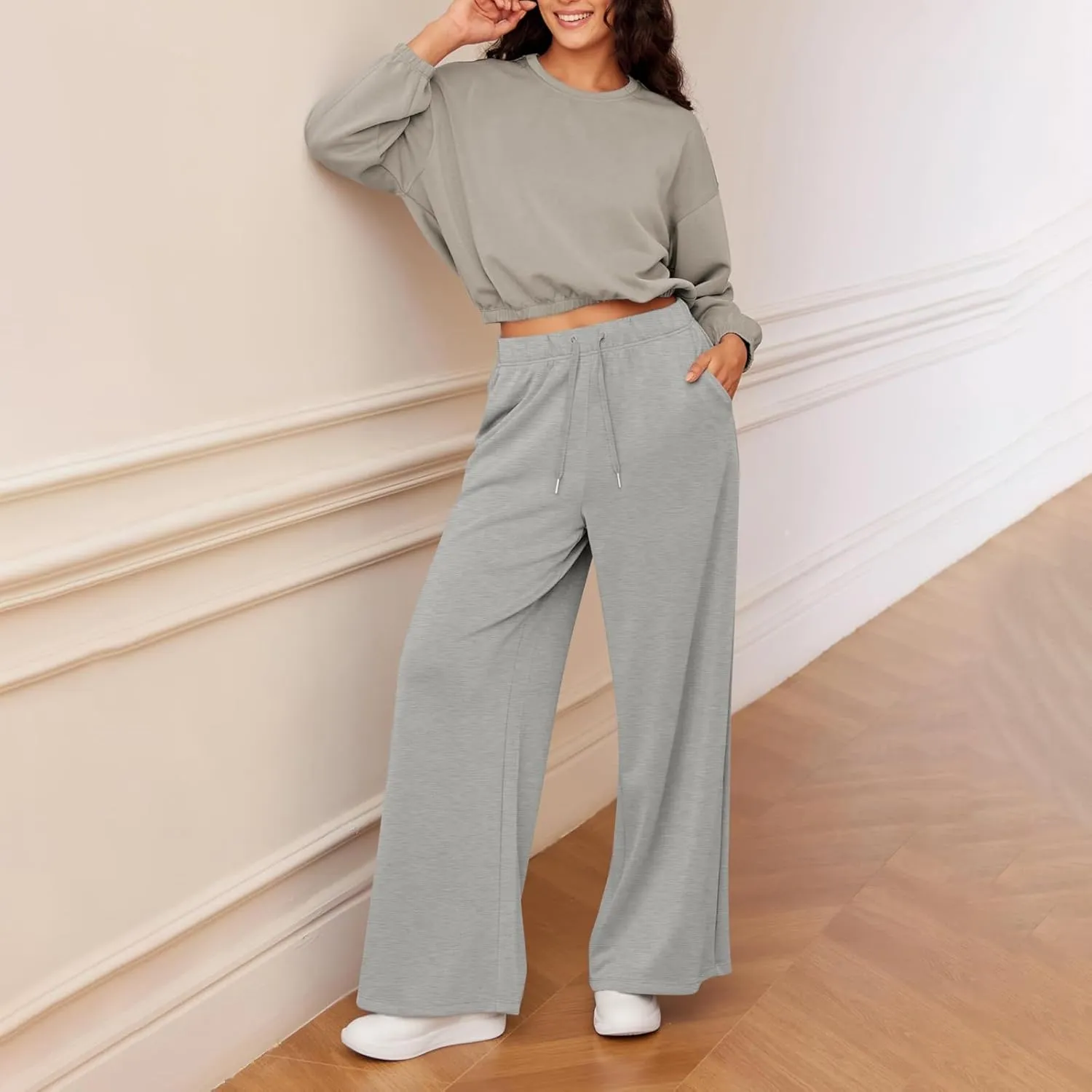 Straight Leg Sweatpants for Women Baggy Joggers Wide Leg High Waisted Jogger Pants Pull on Lounge Pants with Pockets