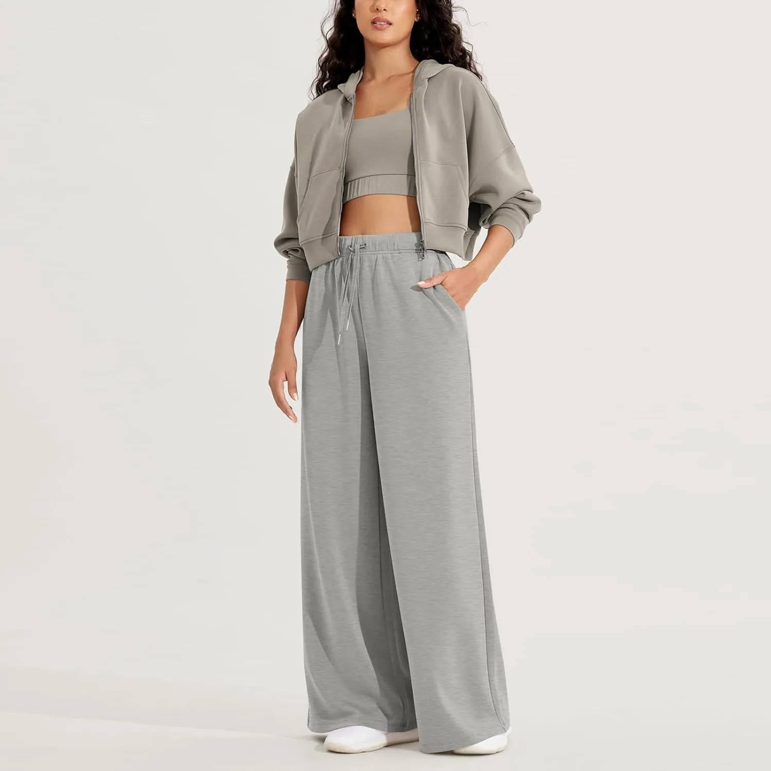 Straight Leg Sweatpants for Women Baggy Joggers Wide Leg High Waisted Jogger Pants Pull on Lounge Pants with Pockets