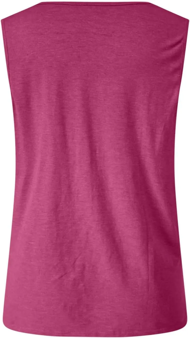 Summer V Neck Tunic Tank Tops Women Comfy Casual Loose Fit Sleeveless Shirt Beach Vacation Loungewear Tanks Blouse