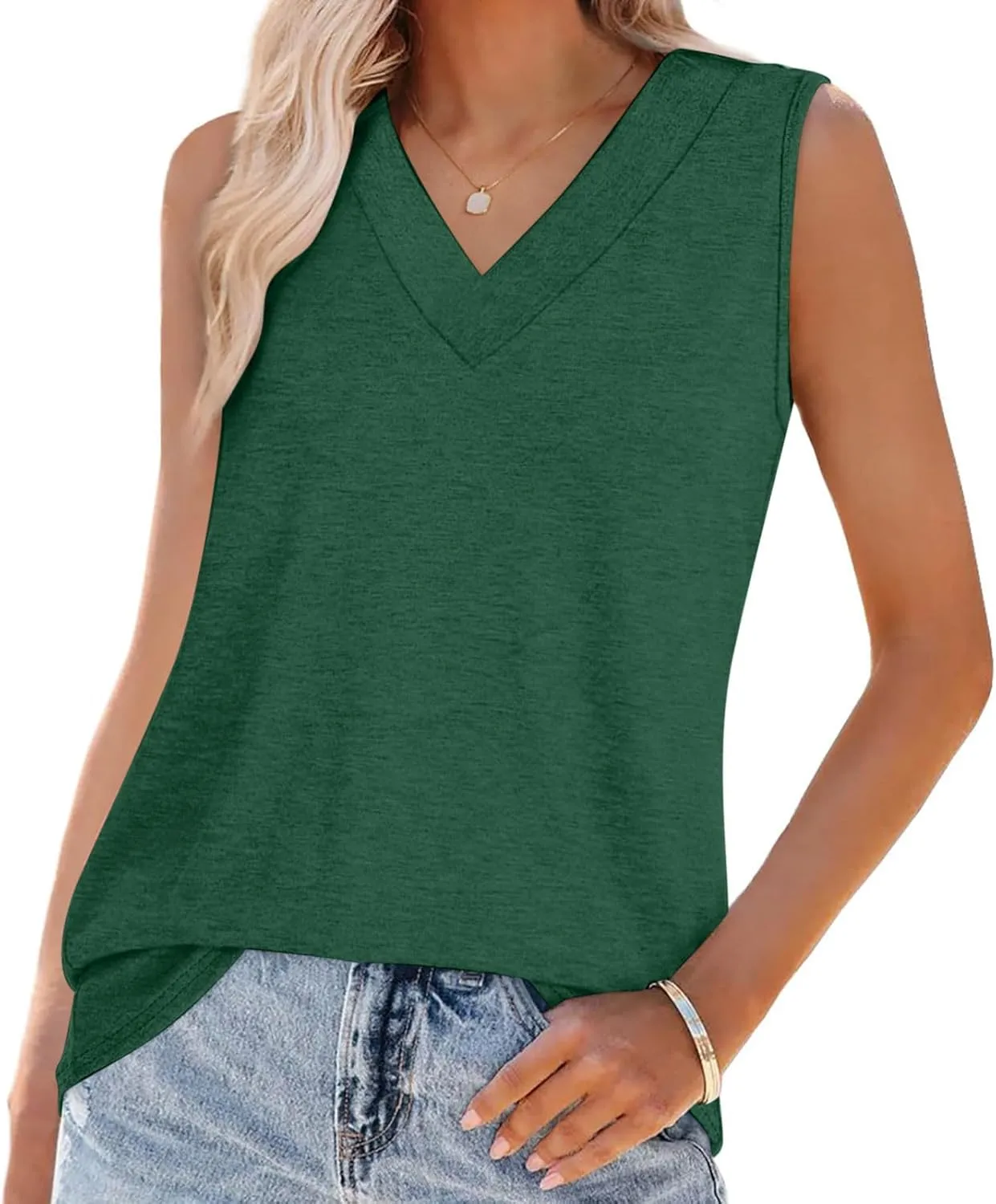 Summer V Neck Tunic Tank Tops Women Comfy Casual Loose Fit Sleeveless Shirt Beach Vacation Loungewear Tanks Blouse