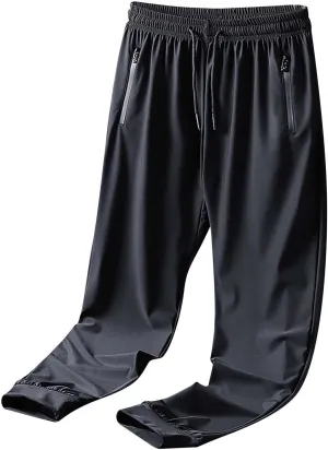 Sweatpants for Men Ice Silk Drawstring Zipper Pockets Casual Trousers Quick Dry Oversized Loose Fit Fashion Pants