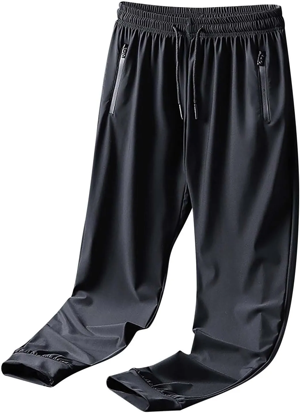 Sweatpants for Men Ice Silk Drawstring Zipper Pockets Casual Trousers Quick Dry Oversized Loose Fit Fashion Pants