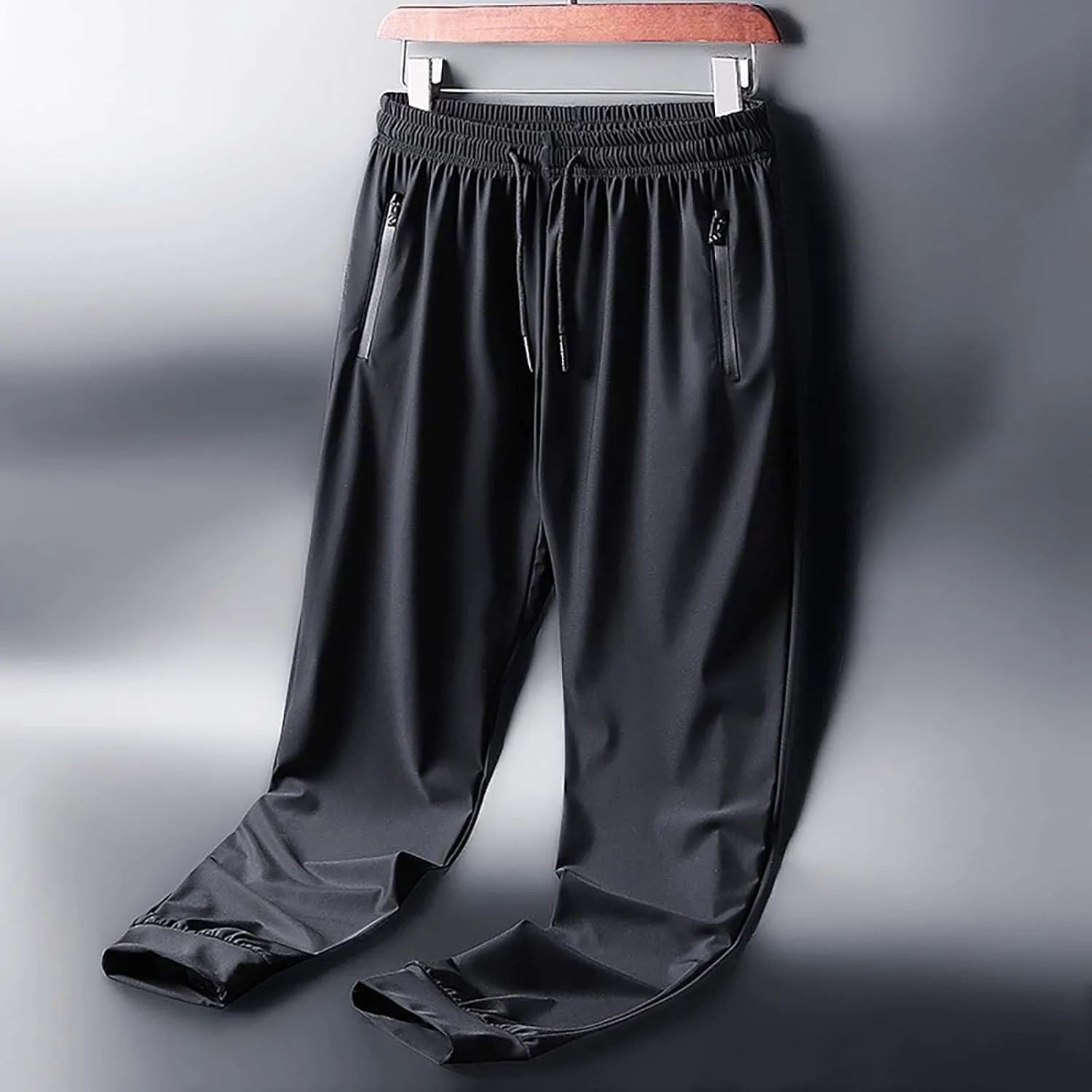 Sweatpants for Men Ice Silk Drawstring Zipper Pockets Casual Trousers Quick Dry Oversized Loose Fit Fashion Pants