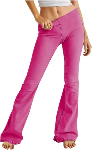 TANGNADE Flare Jeans for Women Low Rise Tummy Control Denim Pants Bell Bottom Trousers Trendy Fall Outfits 2024