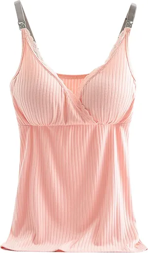 TANGNADE Womens Maternity Nursing Tank Cami for Breastfeeding with Padded Bra Comfy Pregnancy Sleepwear Clothes