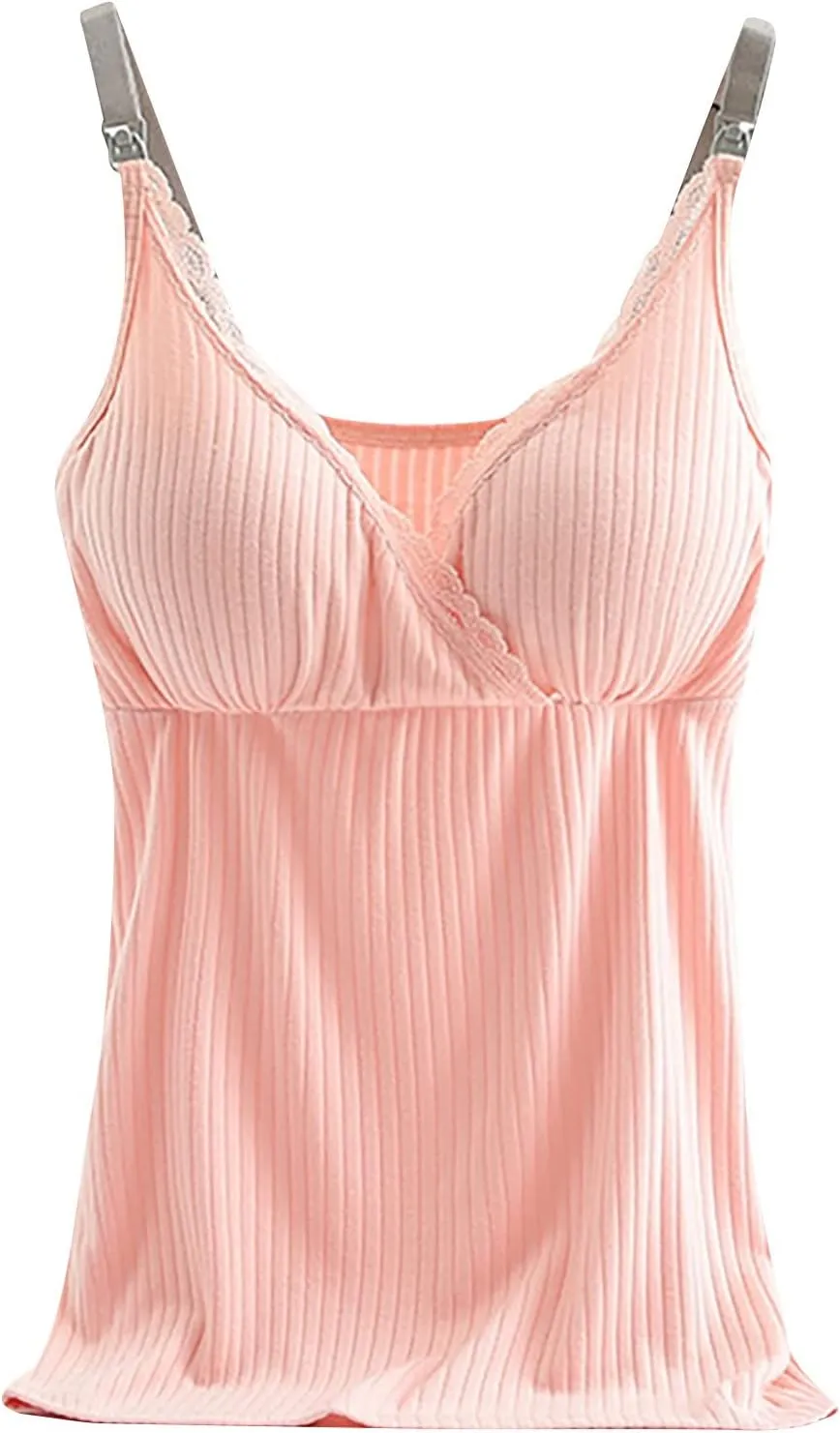 TANGNADE Womens Maternity Nursing Tank Cami for Breastfeeding with Padded Bra Comfy Pregnancy Sleepwear Clothes