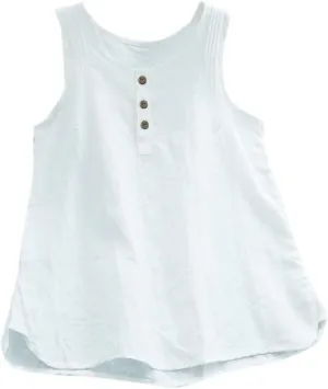 Tank Top for Women Linen Sleeveless V Neck Vintage Loose Fit Button T Shirts Casual Plus Size Summer Trendy Vest