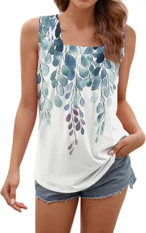 Tank Tops for Women 2025 Summer Pleated Tunic Loose Fit Sleeveless Shirts Dressy Casual V Neck Button Down Blouses
