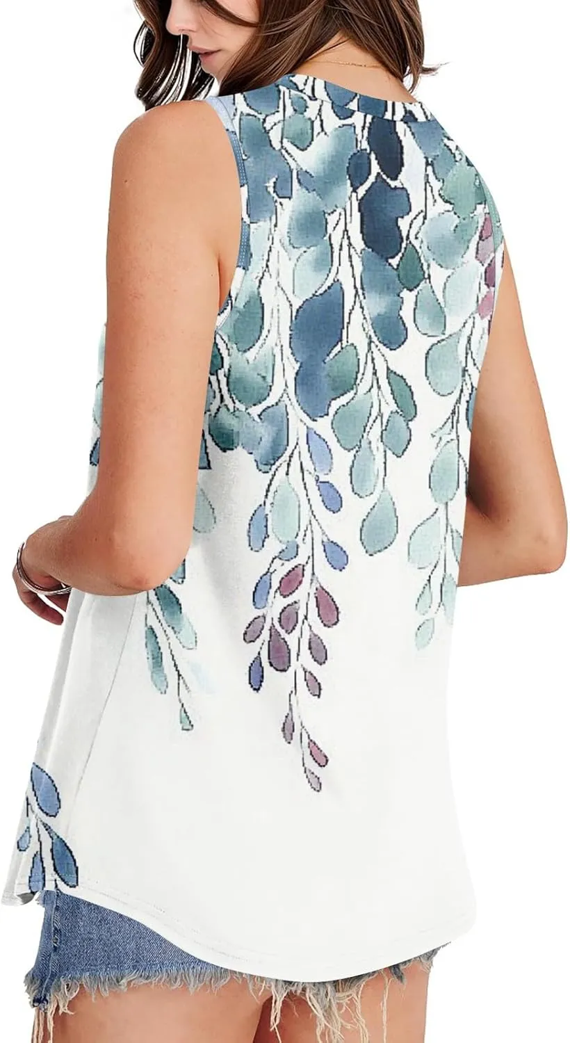 Tank Tops for Women 2025 Summer Pleated Tunic Loose Fit Sleeveless Shirts Dressy Casual V Neck Button Down Blouses