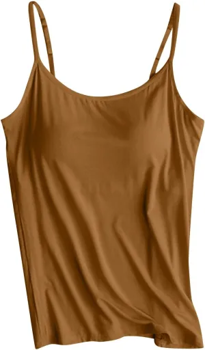 Tank Tops for Women 2025 Trendy Built in Shelf Bra Camisole Spaghetti Strap Summer Top Slim Fit Sleeveless Shirts